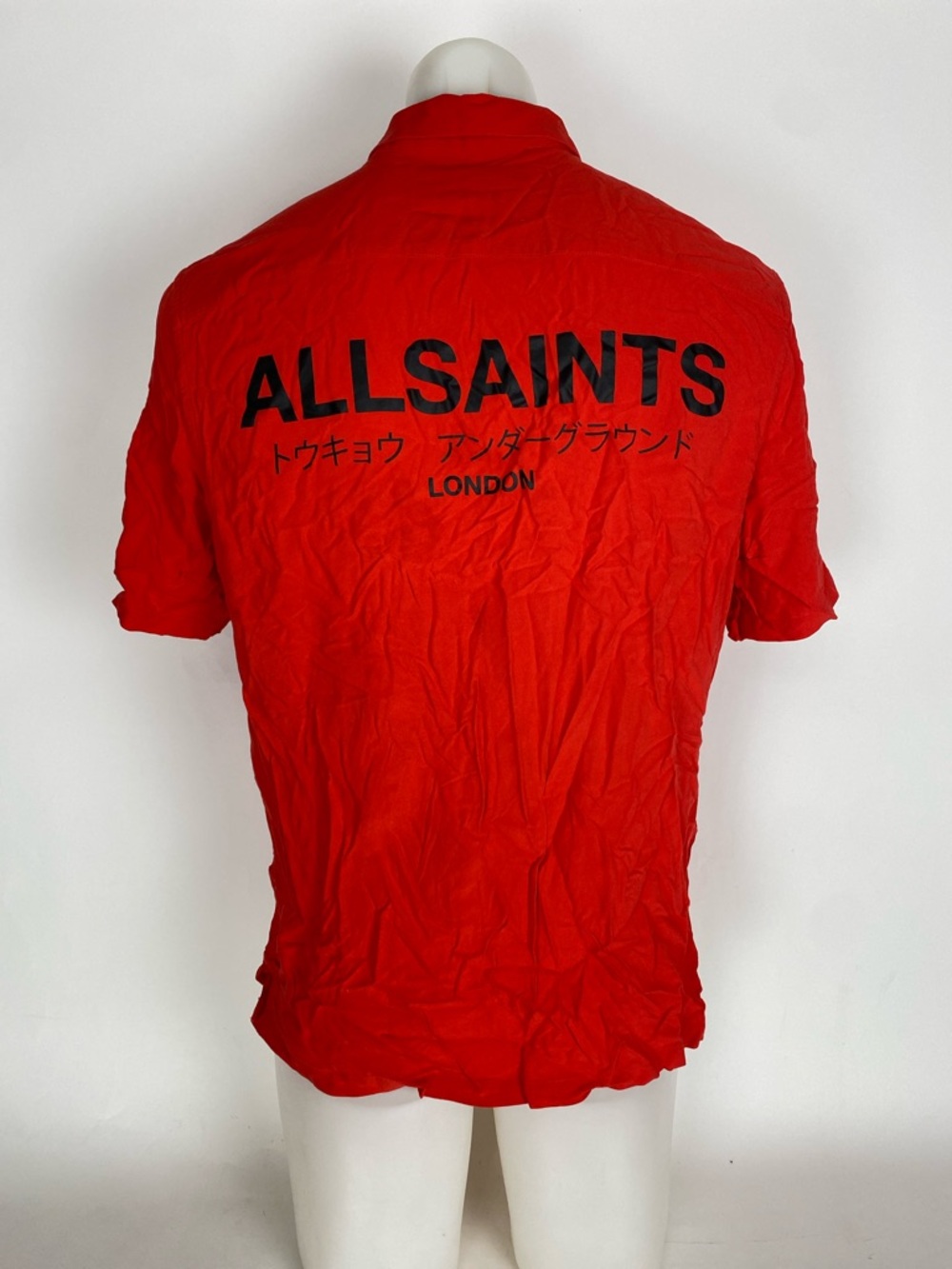 Allsaints Short Sleeve Shirt Underground London Tokyo XL Red Wrinkled